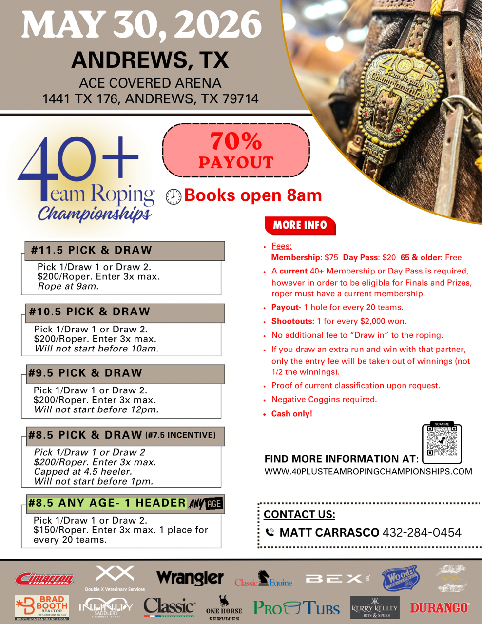 <span class="sqsrte-text-color--black">40+ Team Roping Championships | MaY 30, 2026 | </span>Andrews, tx 