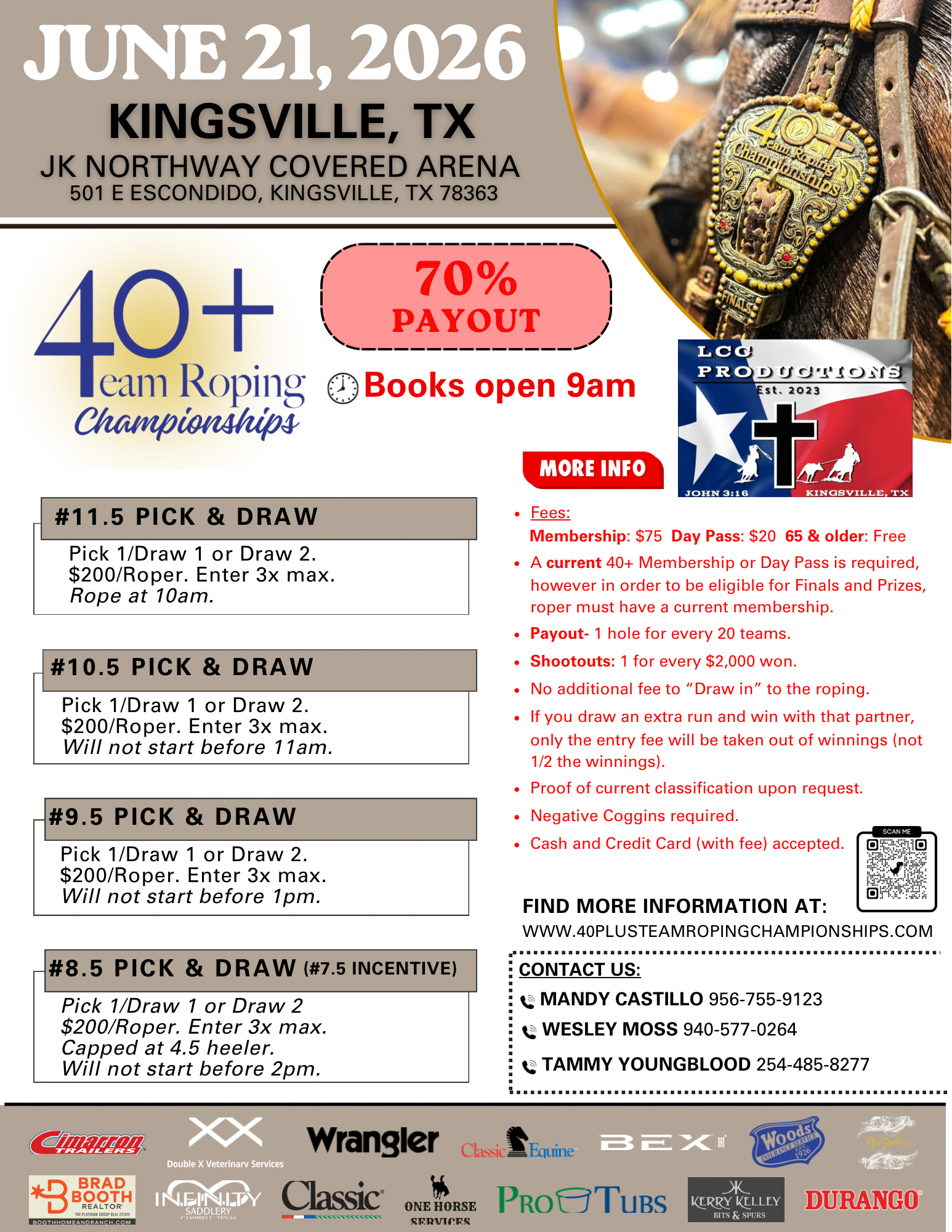 <span class="sqsrte-text-color--black">40+ Team Roping Championships | JUNE 21, 2026 | </span>Kingsville, tx 