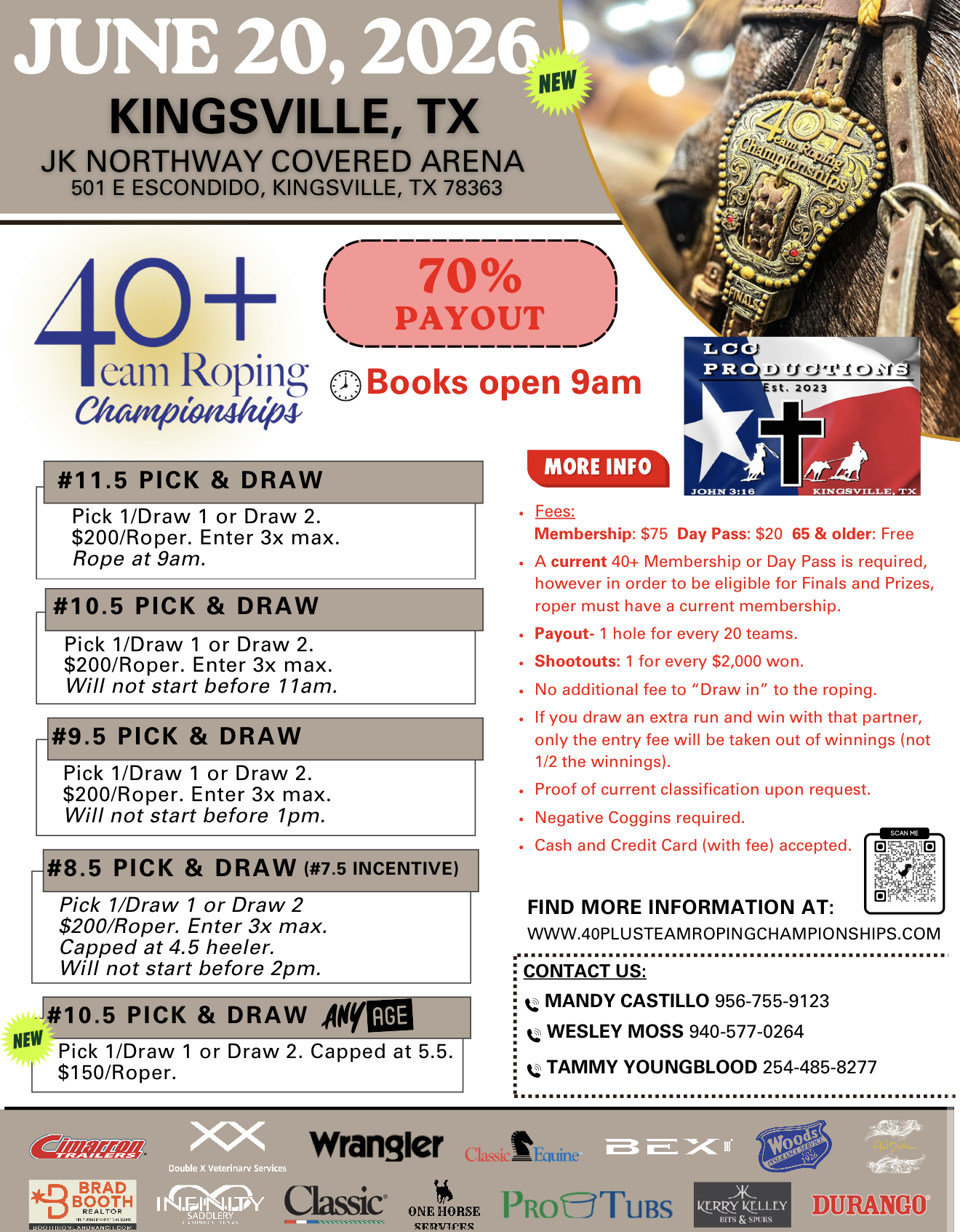 <span class="sqsrte-text-color--black">40+ Team Roping Championships | JUNE 20, 2026 | </span>Kingsville, tx