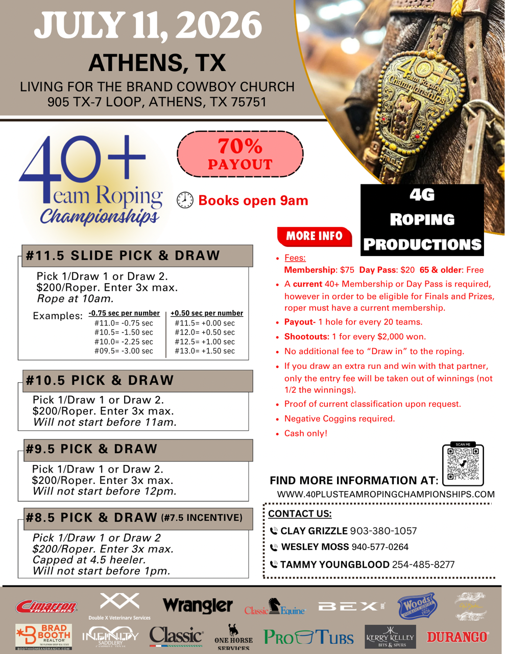 40+ Team Roping Championships | JuLY 11, 2026 | ATHENS, tx 