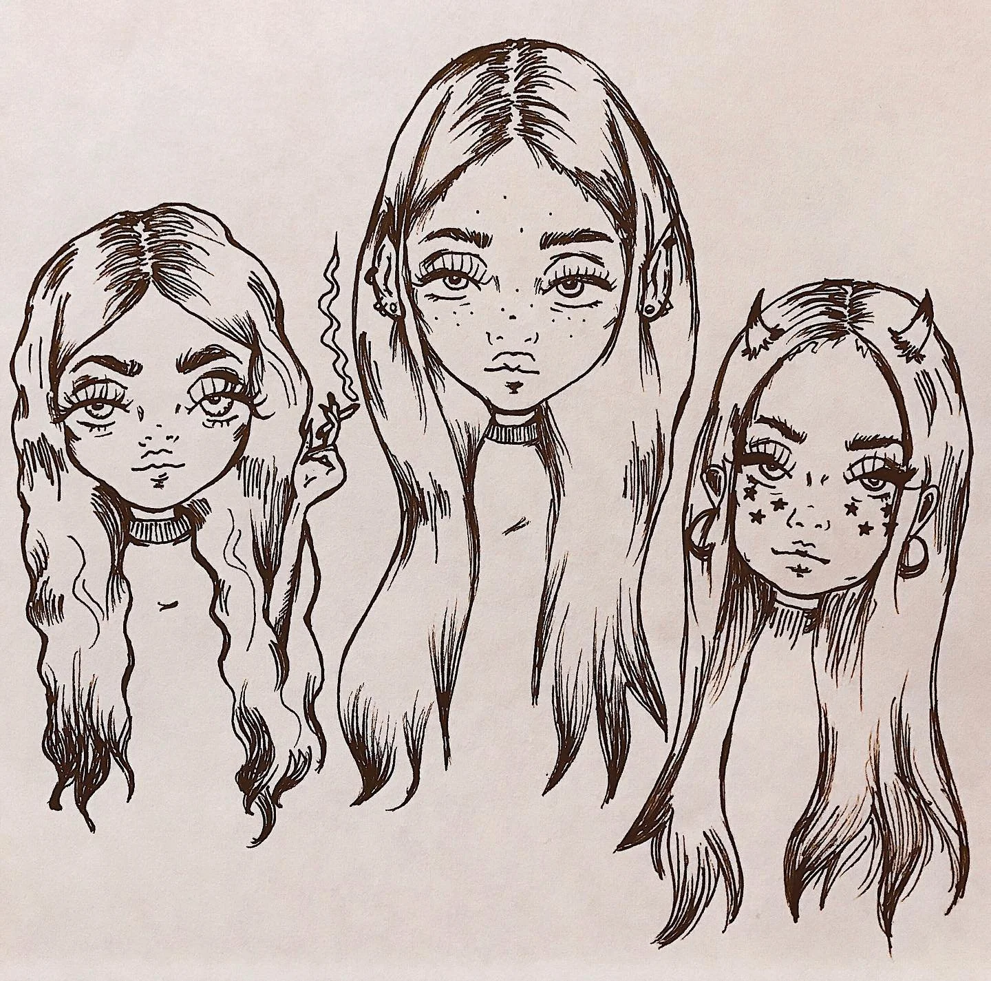 Trippy trio✨ &bull;
&bull;
&bull;
#doodlesofinstagram #doodles #girls #micronpen #inkdrawing #drawing #sketch #sketchbook #wip #wipwednesday #art #artistsoninstagram