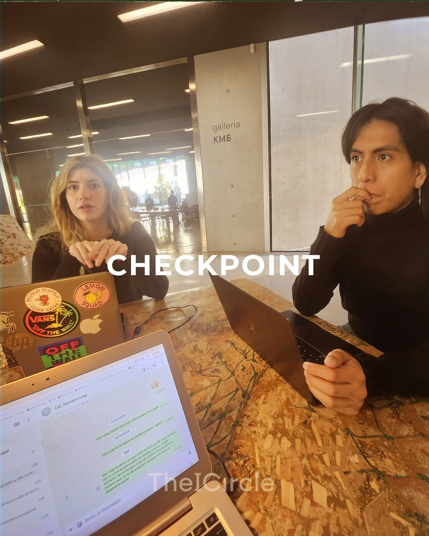 TheICircle Founder's meeting.  Diego, hit by his next big idea.
Caterina&hellip; by even bigger perplexity.

@catesalituro 
@guzziman_ 
@57ef4no 

#theicircle