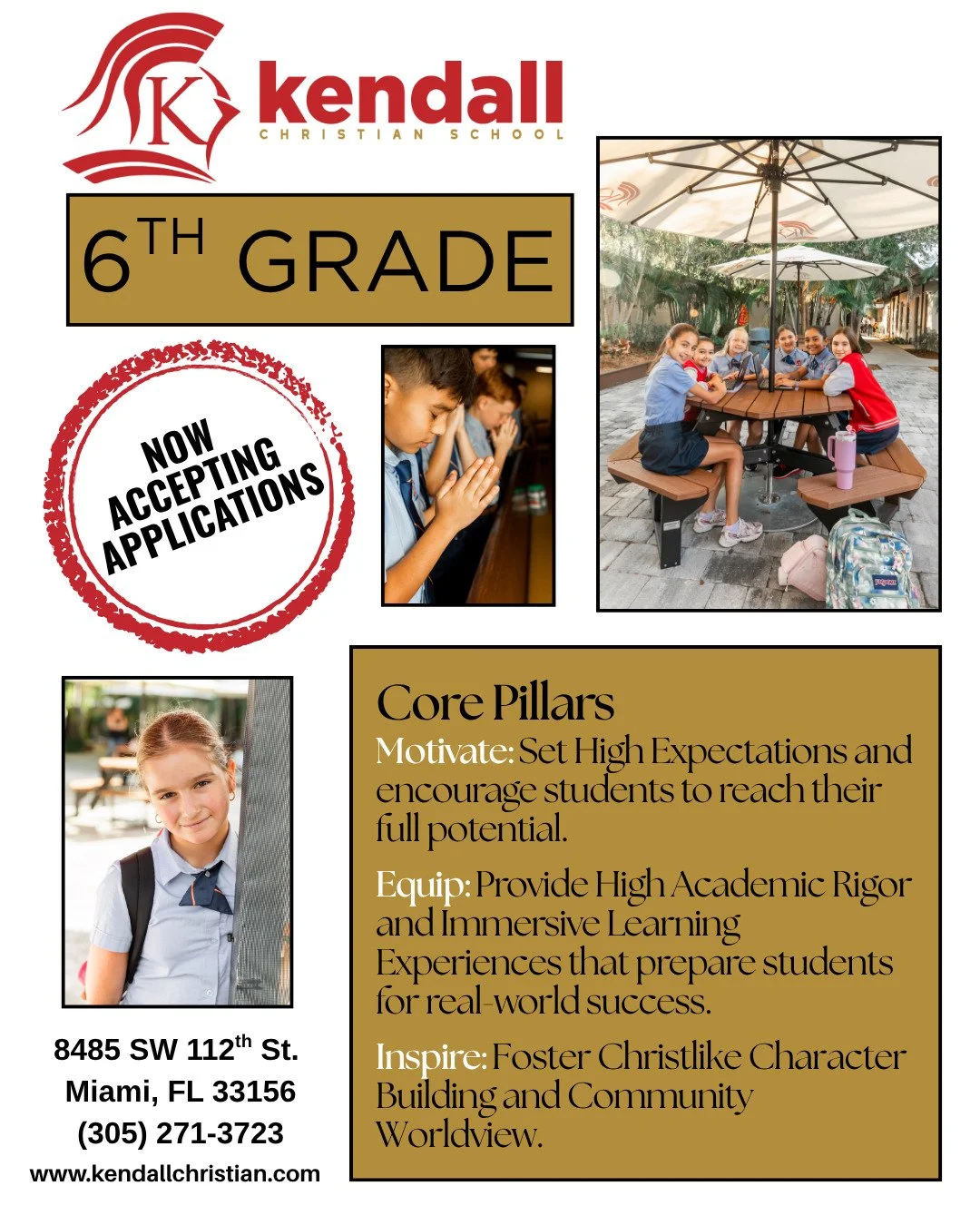 ✨ Now Accepting Applications for 6th Grade! ✨

KCS is launching its first-ever 6th Grade for the 2026&ndash;2027 school year THIS FALL!

This new chapter expands our commitment to academic excellence, Christ-centered values, and a nurturing environme