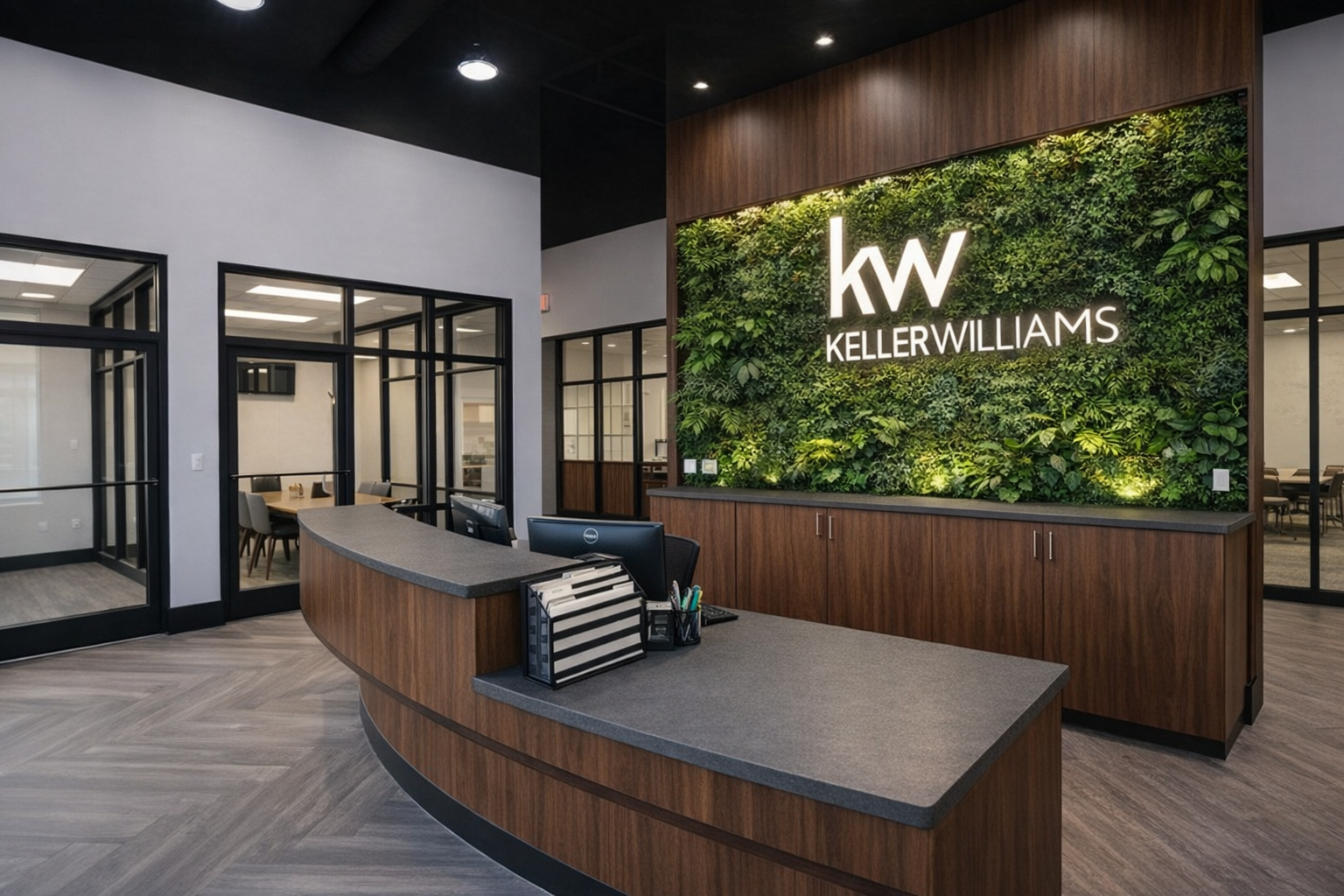 Image of a reception desk with the Keller Williams Logo