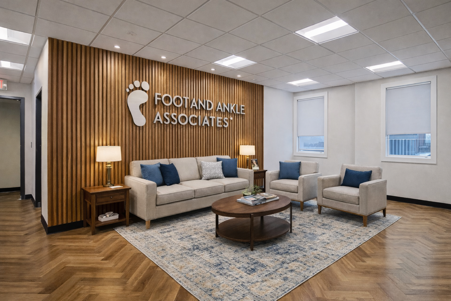 A concept view of the waiting area of the foot and ankle associates