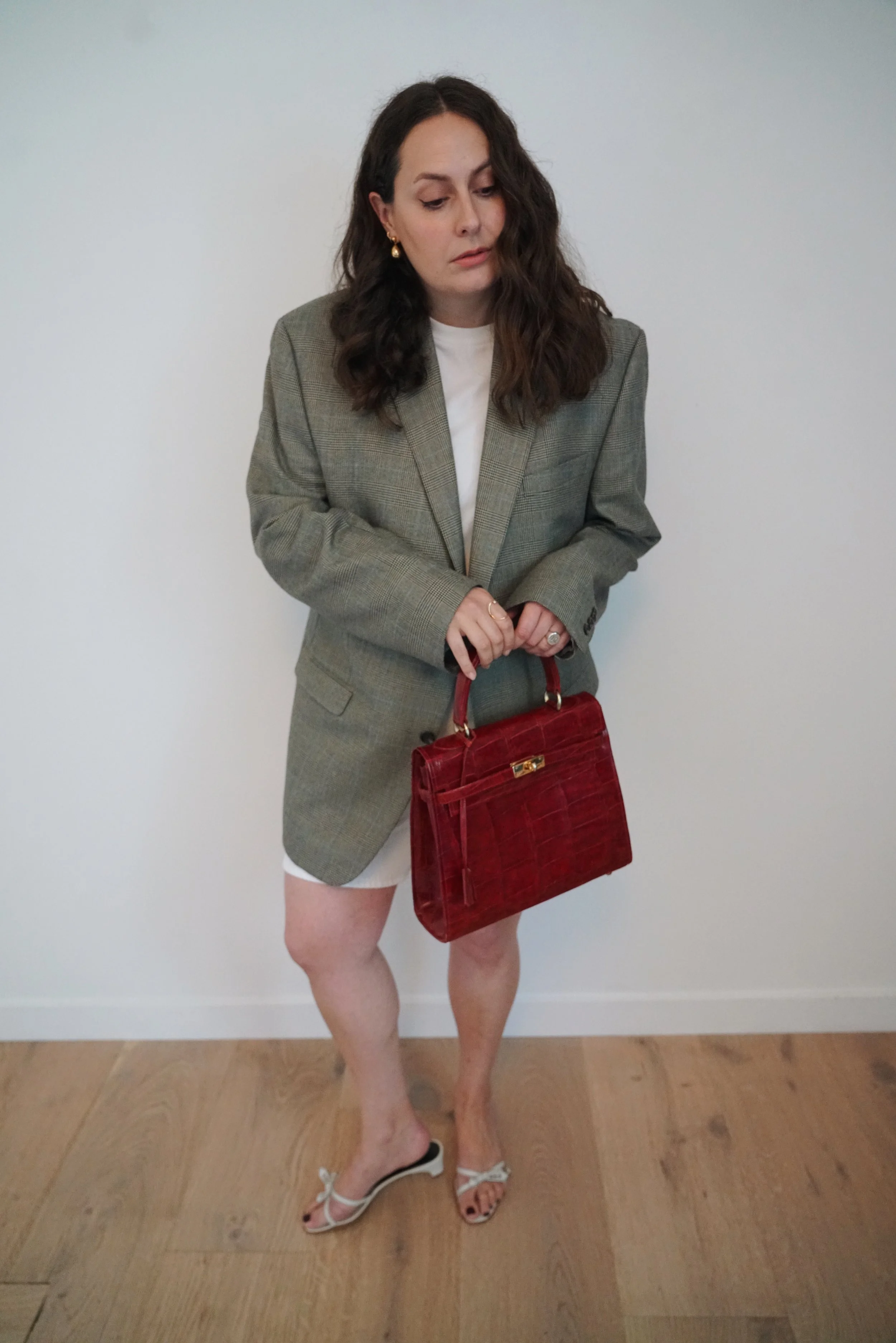 Vintage Red Mock Croc Top Handle Bag