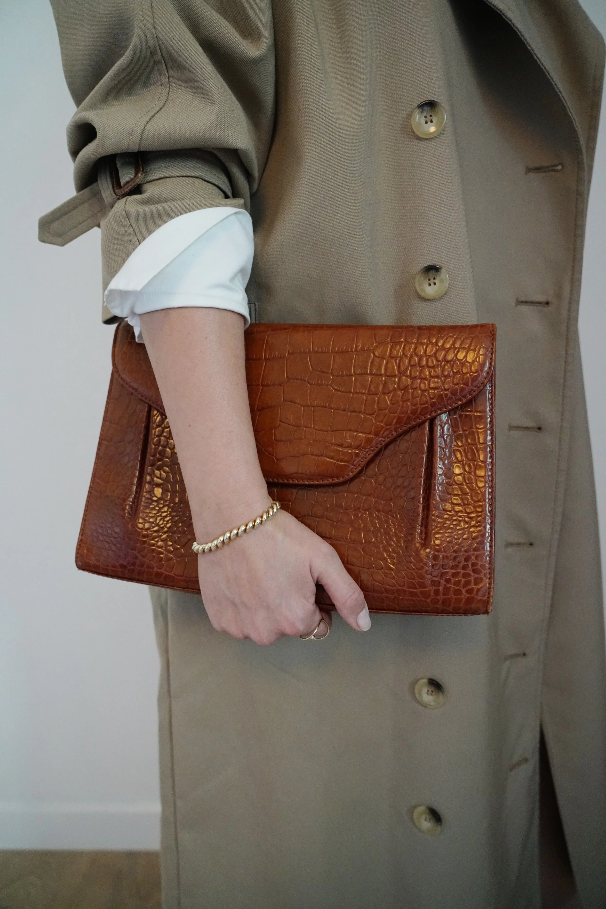 Bally Mock Croc Brown Leather Clutch