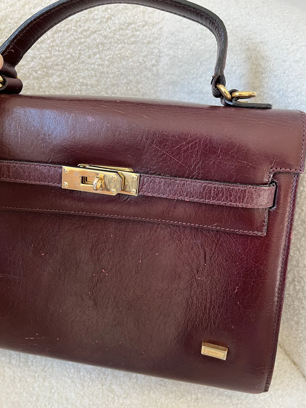 Bally Top Handle Turn Lock Bag in Burgundy — Harriet Hadfield