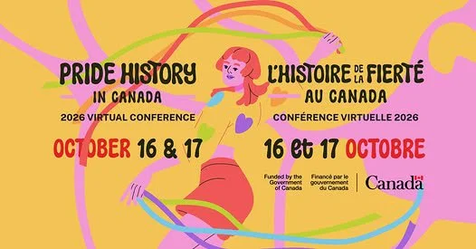 smiling Two-Spirit people wearing traditional and cultural attire. Includes registration details, website info, and a QR code.