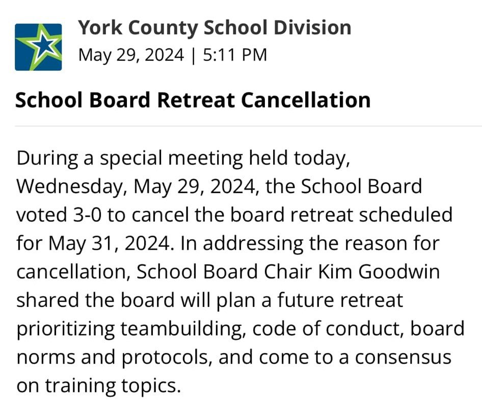 BREAKING: YCSD School Board Retreat Cancelled… Again