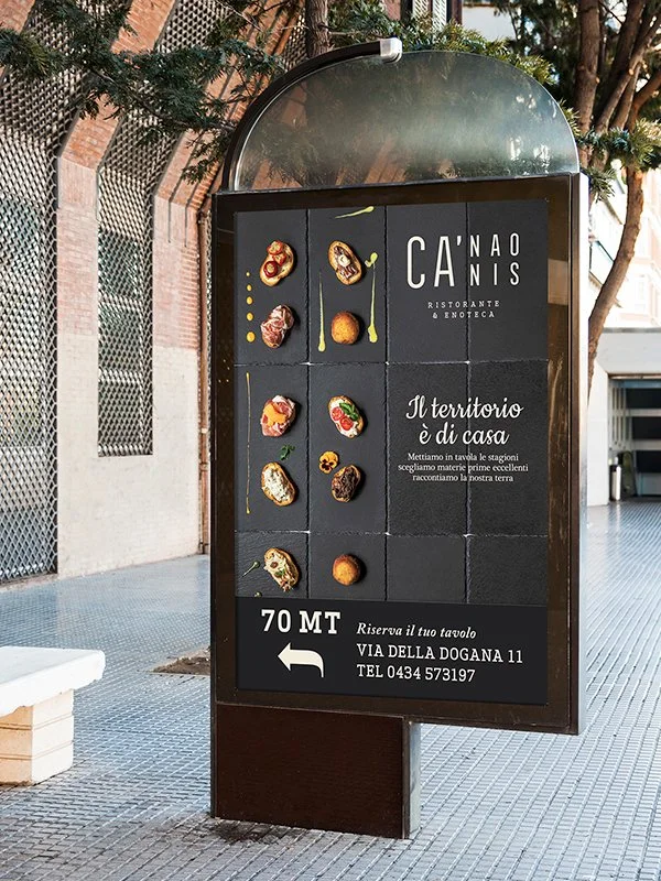 Manifesto pubblicitario per ristorante con enoteca e cicchetteria. Branding accattivante, atmosfera invitante. Gusto e tradizione in ogni piatto. #Enoteca #Cicchetteria #Branding #Shooting