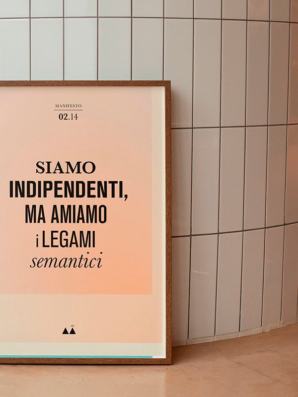 Manifesto dello studio di branding intuitivo, Tonello: “Siamo indipendenti ma amiamo i legami semantici” Slogan che riflette la filosofia del brand. #tipografia #grafica #branddesign