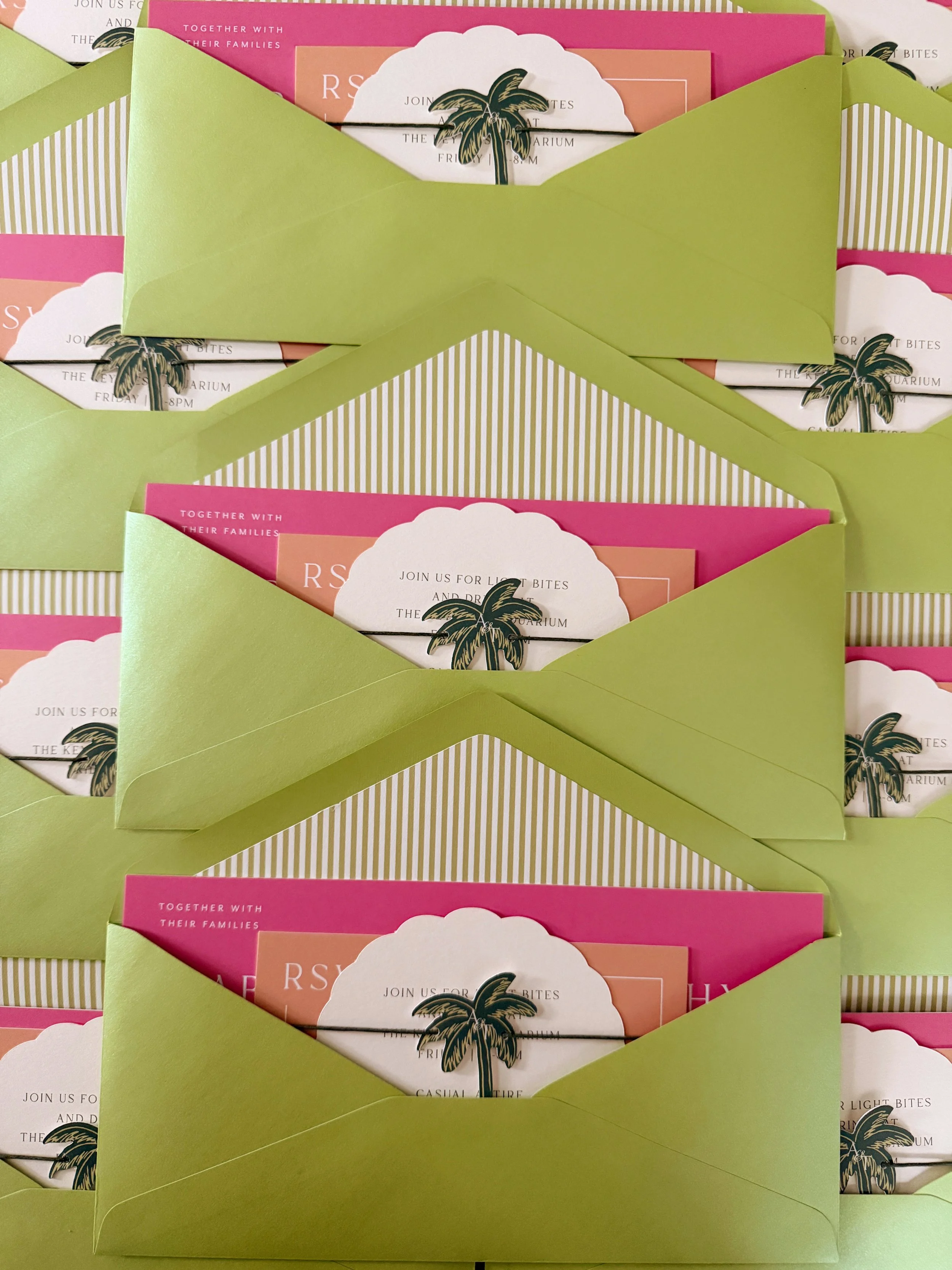 Wedding Invitation with palm tree cut-out and stripes