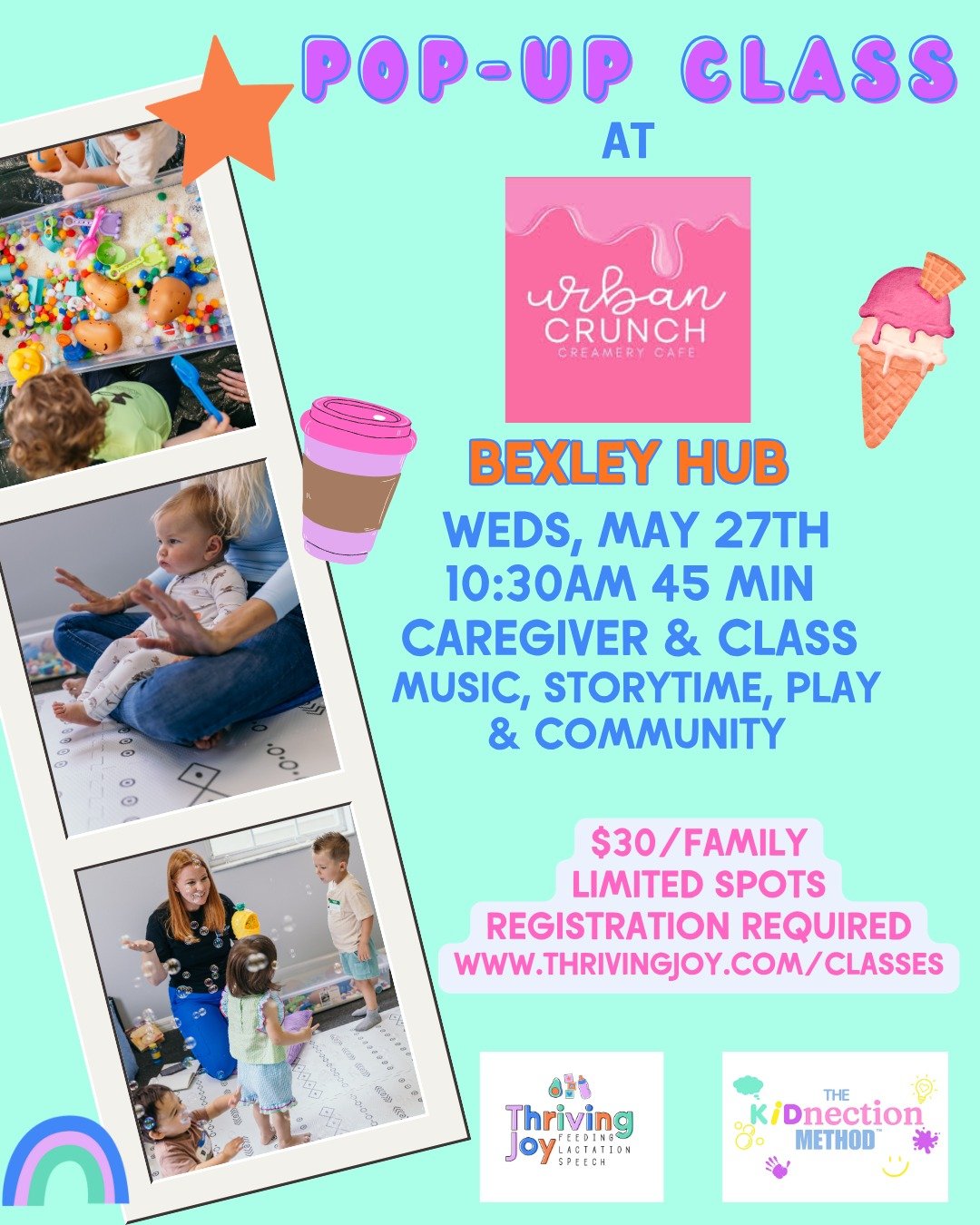 We are so excited to partner with @urbancrunchtampa for a very special pop up KIDnection class, May 27th, 10:30AM. 

Register to join us at Urban Crunch Creamery Cafe at the Bexley Hub for music, storytime, play and connection (with a side of coffee 