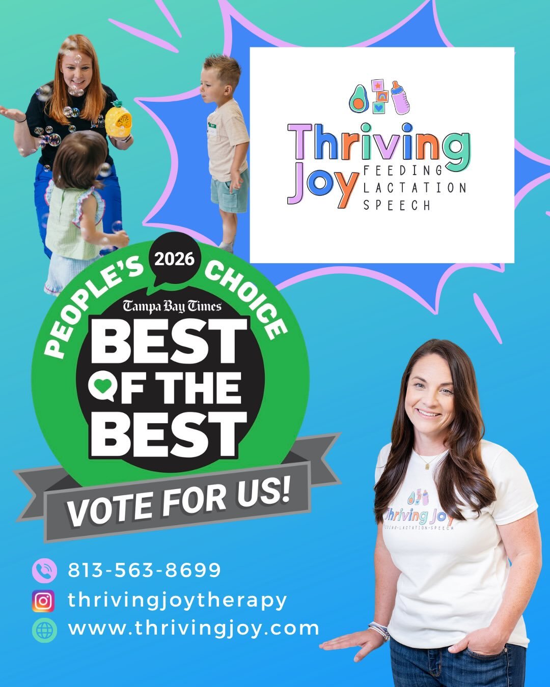 I didn&rsquo;t build Thriving Joy to be the biggest. I built it to be the best for the families we serve.
Being nominated for Best Speech Language Pathologist in the Best of the Best of Tampa Bay means everything.

If our team has supported your chil