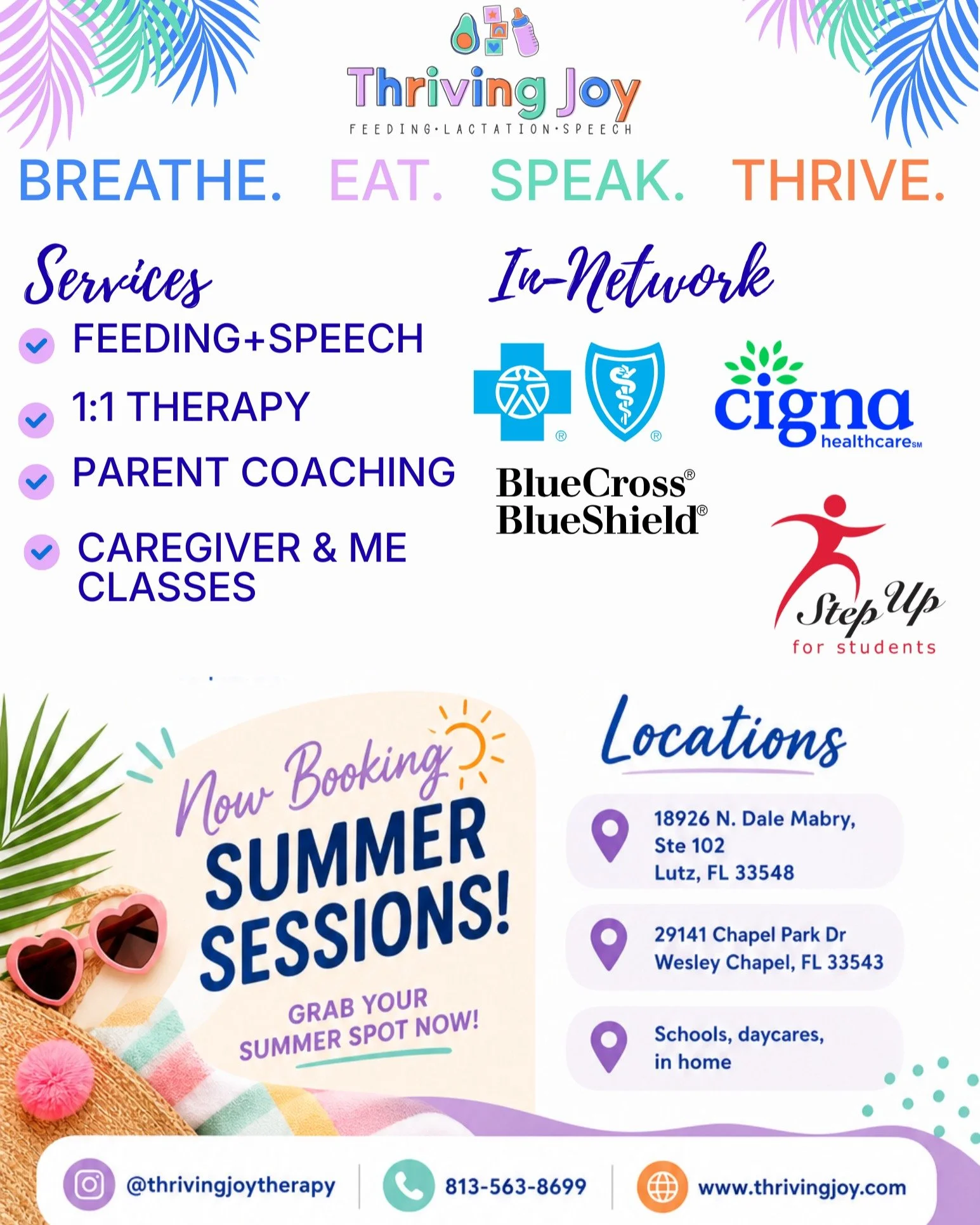 Summer is approaching and for many that change in routine and schedule means the therapy progress made all school year can slip. 

We having another amazing provider joining us June 1st to cover all of your Summer therapy needs. Whether you want to m