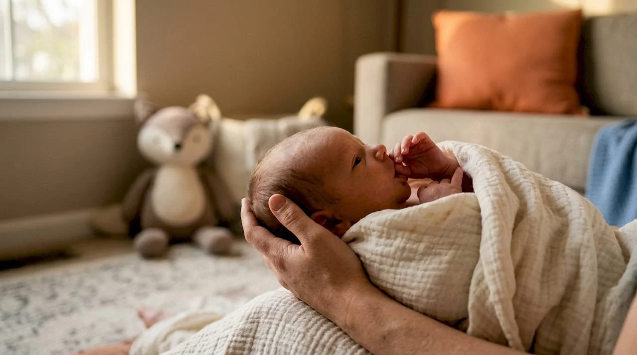 Newborn-baby-cluster-feeding-in-cozy-nursery