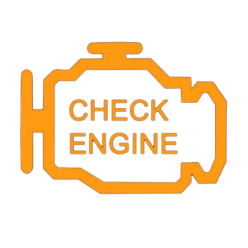 Car engine warning light with the text "Check Engine" inside icon