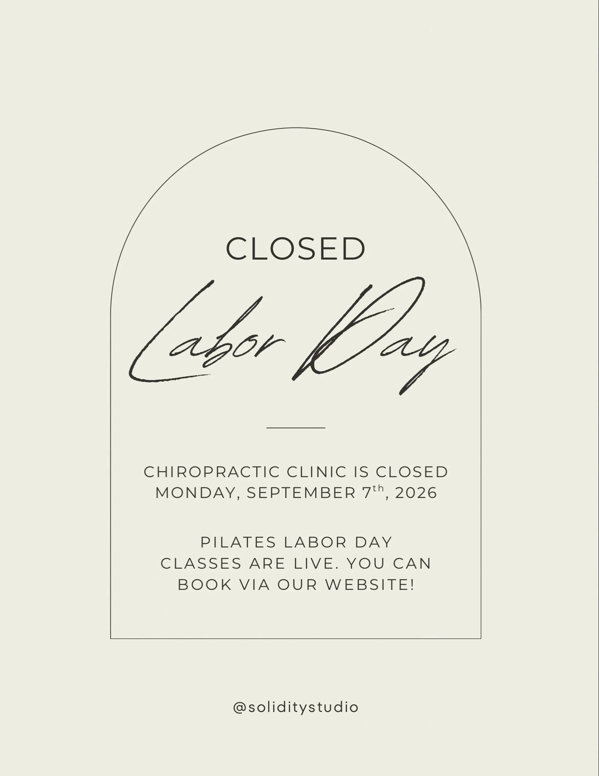 Our clinic is closed for Labor Day! We will be open Tuesday and Thursday from 8 AM to 5 PM, Wednesday from 10 AM to 7 PM, and Friday from 12 PM to 5 PM. Pilates classes are running per regular schedule! Happy Labor Day Weekend!
