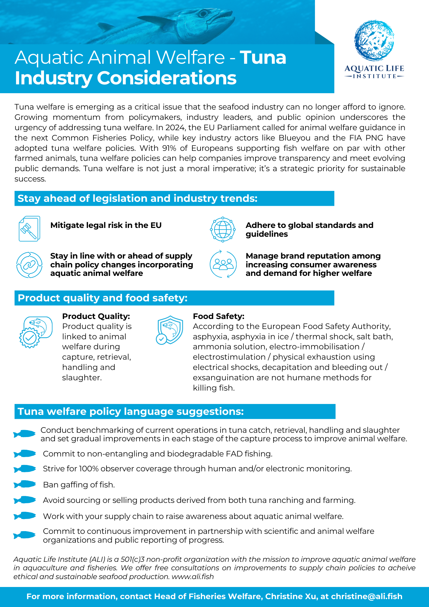 Aquatic Animal Welfare - Tuna Industry Considerations
