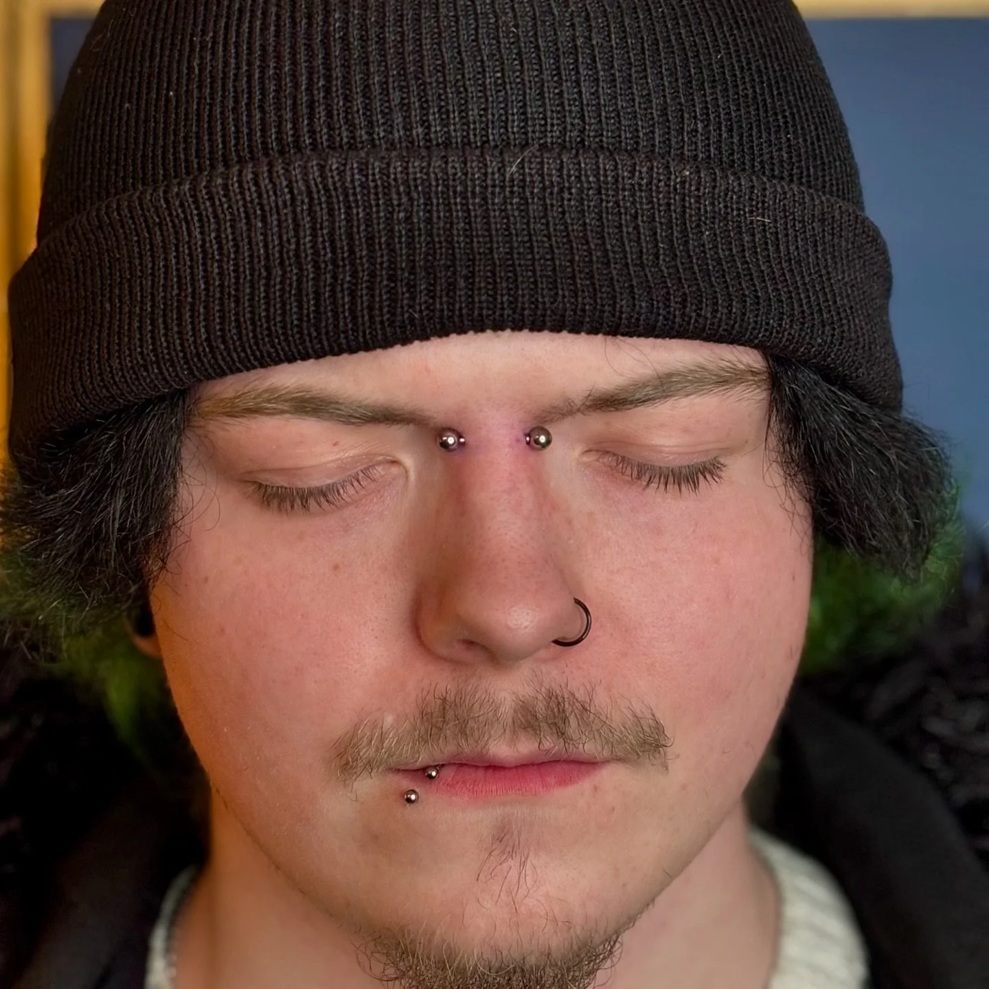 ❤️‍🔥Bridge (Erl) Piercing❤️‍🔥
Tyler took this like an absolute champ! 
Bridge piercings aren’t something currently on the menu at Lady B’s- they are extremely anatomy dependent piercings, so very few people are able to get thes