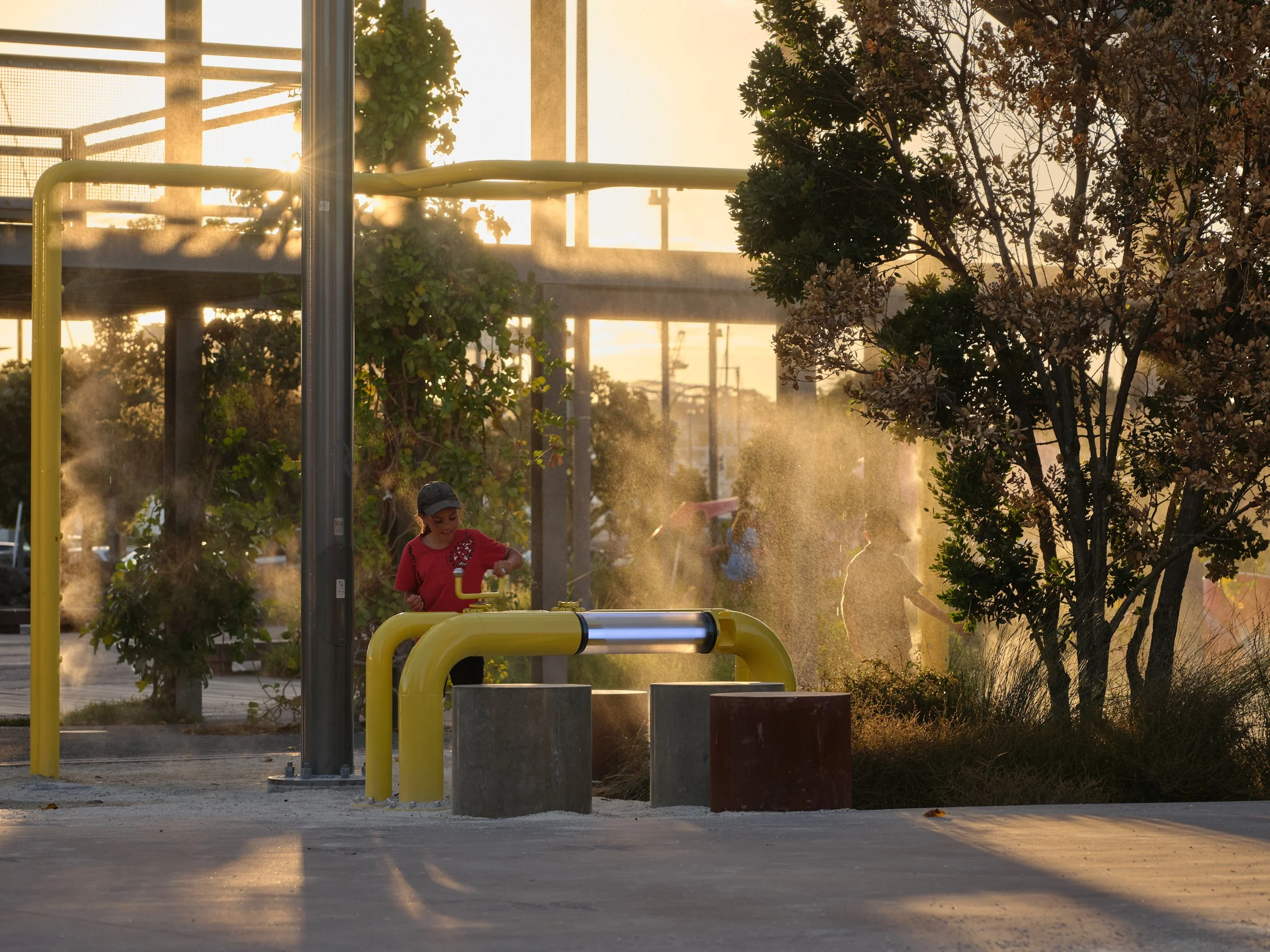 Young girl exploring Tank Farm in Auckland, NZ