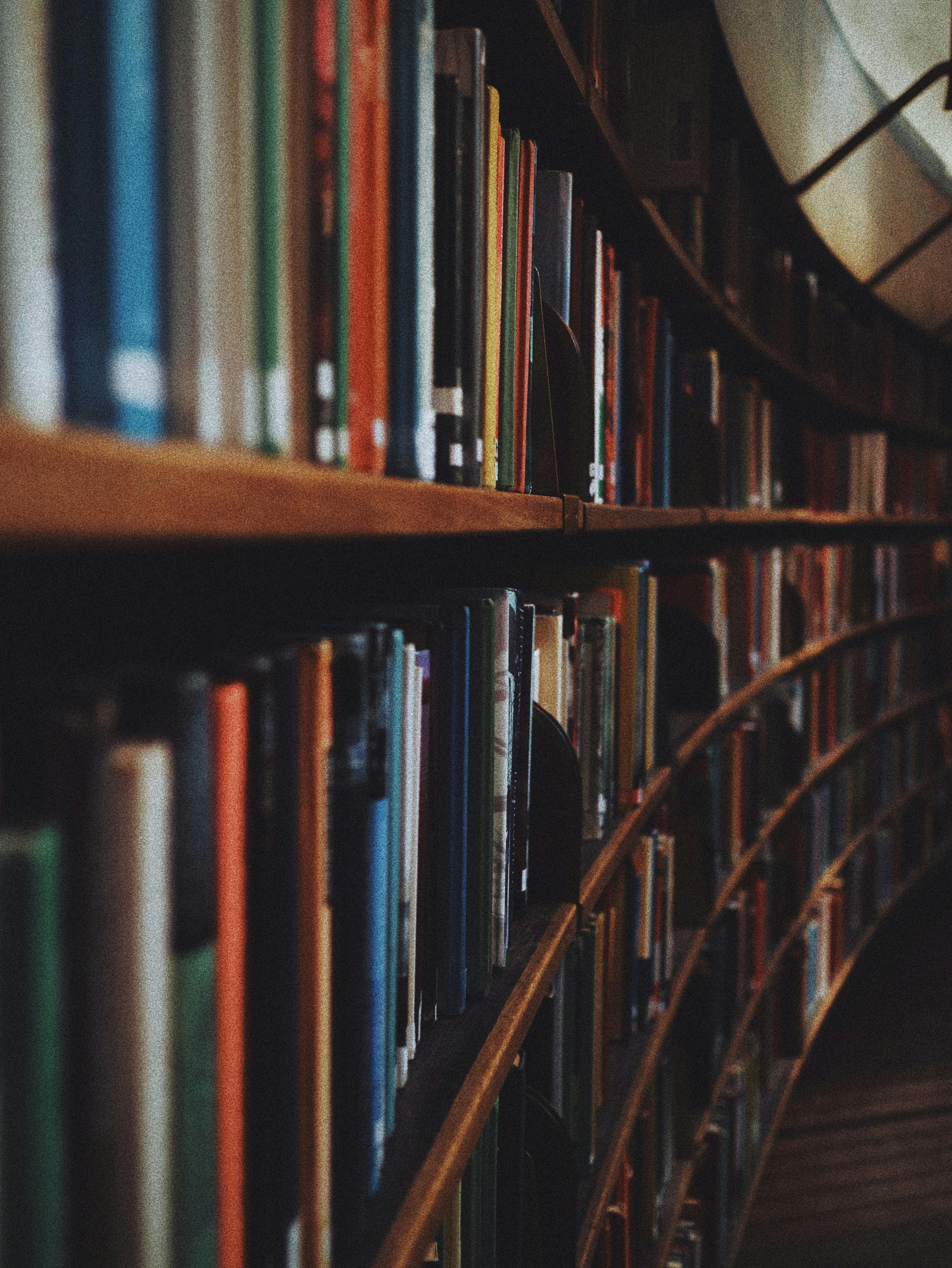 library books in rows on shelves
