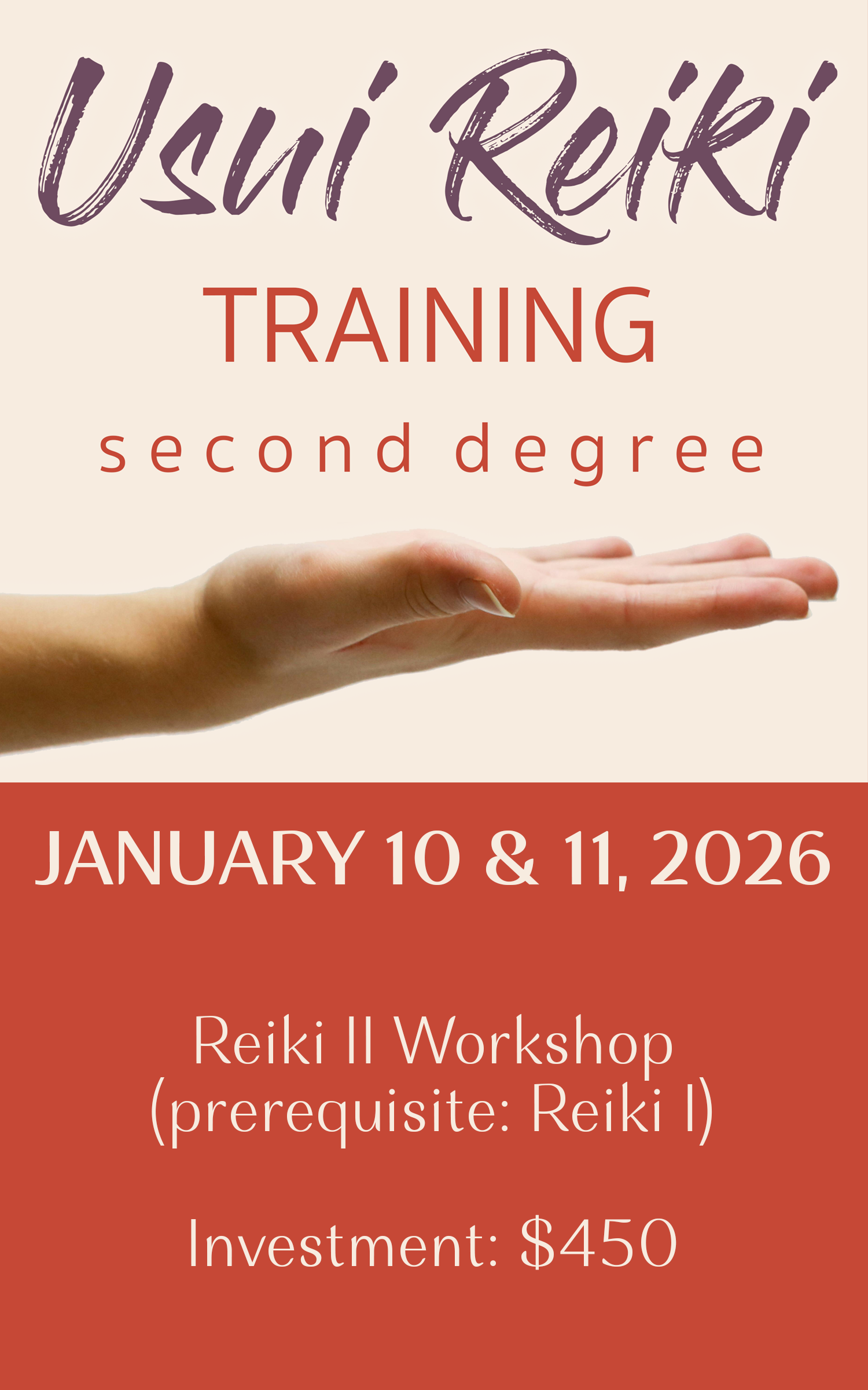 reiki 2 training workshop with hand
