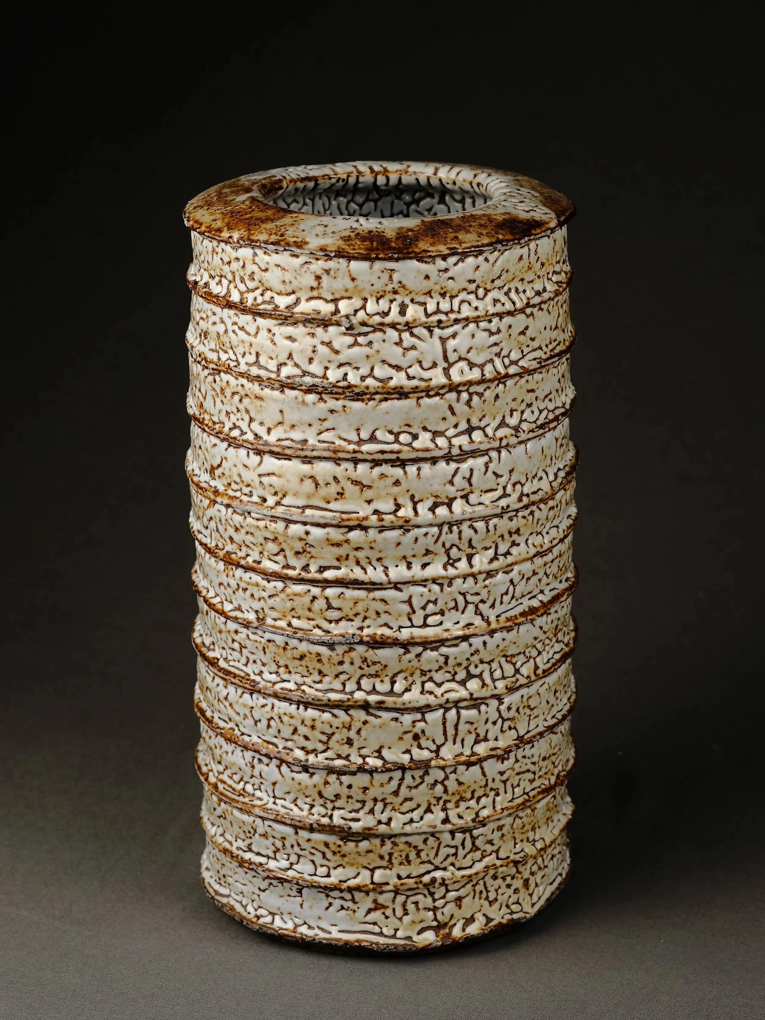 Textured shino ikebana vase