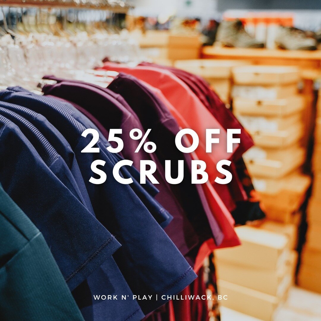 🌟 Don't forget! Until March 23rd, Work N' Play Chilliwack has a special treat for you - enjoy a fantastic 25% off on all men's and women's scrubs! 👩&zwj;⚕️👨&zwj;⚕️ ​⁠
⁠
With a diverse selection of colors, styles, and sizes, we guarantee you'll dis