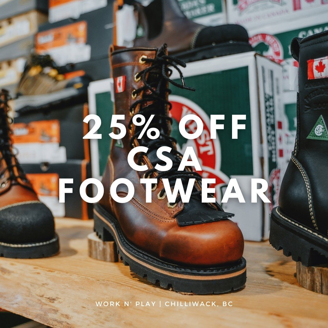​👟 Gear up for spring with Work N' Play Chilliwack! From May 6 to 18, score big savings of 25% on CSA footwear! ​⁠
⁠
Here's why you won't want to miss out:​⁠
⁠
🌸 Spring into action with our durable and stylish CSA footwear.​⁠
⁠
👣 Keep your feet pr