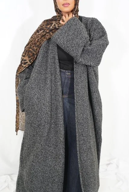 Teddy bear winter abaya in charcoal