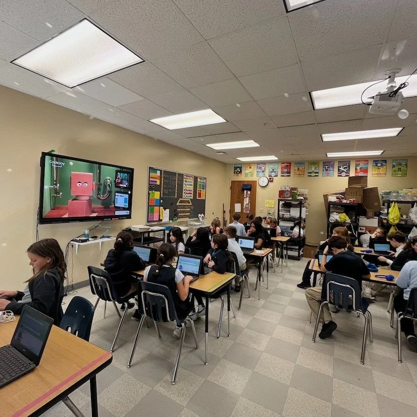 4th-grade students participated in a live STEM coding event with https://www.codejoy.org
, joining over 300 students nationwide. Each student used their Chromebook to connect with instructors in real time, learning how to code robotics&mdash;such as 