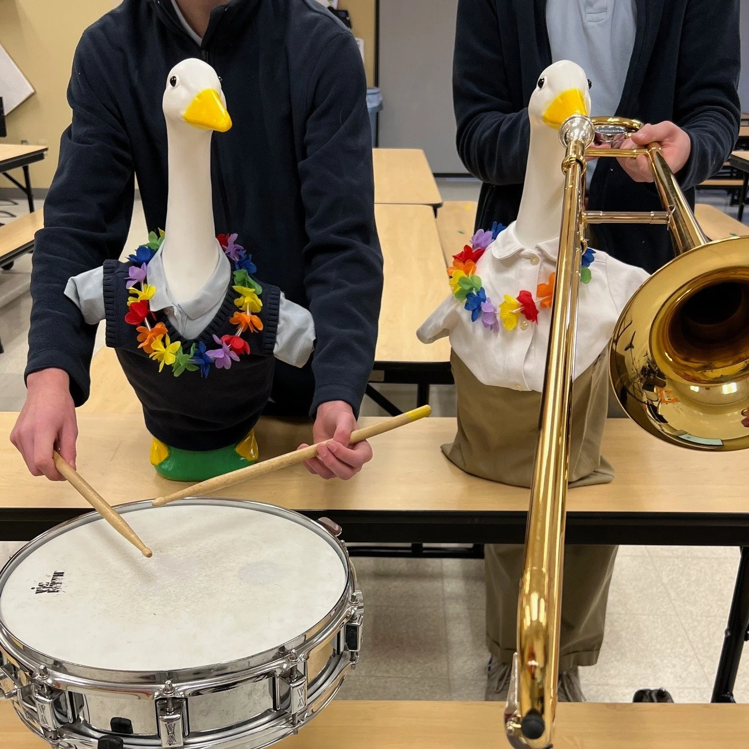 These geese are on the loose! Pip &amp; Squeak are honking up excitement for Shake Out!
Today, they joined our band students, bringing lots of laughs! #LCAShakeOut2026 #islandvibes https://www.lakecountryacademy.com/shake-out-2026