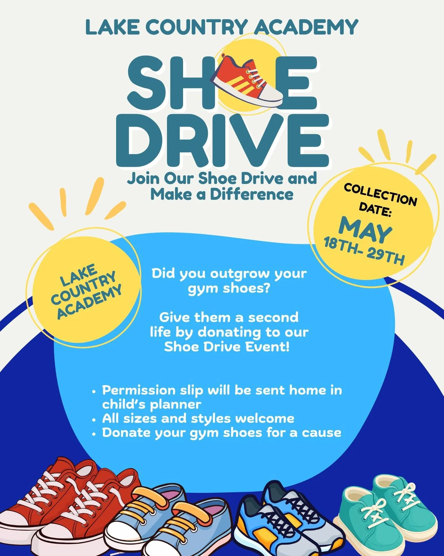Shoes in boxes that don't fit your child anymore? Come donate them at LCA's Shoes Drive event!