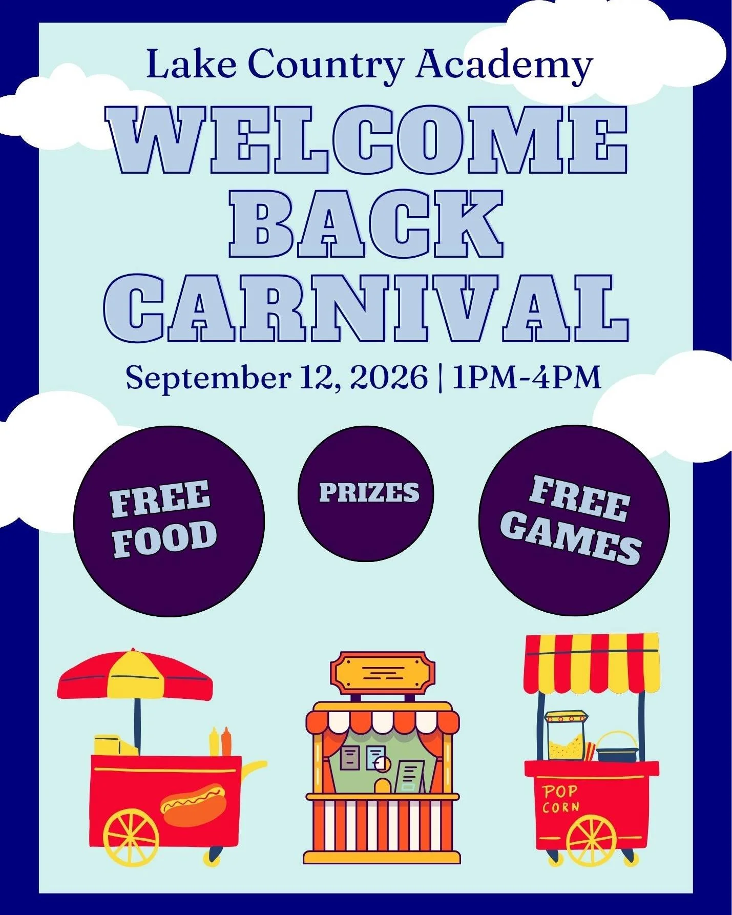 Come join us at Lake Country Academy for our School Carnival!  Come join us for fellowship, food, smiles, games, and fun!