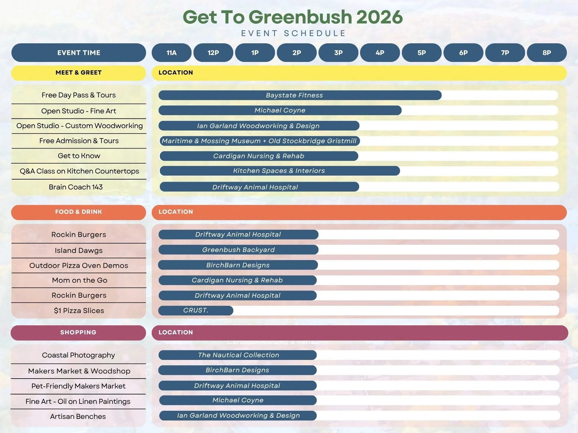 Get to Greenbush Event Schedule 2026