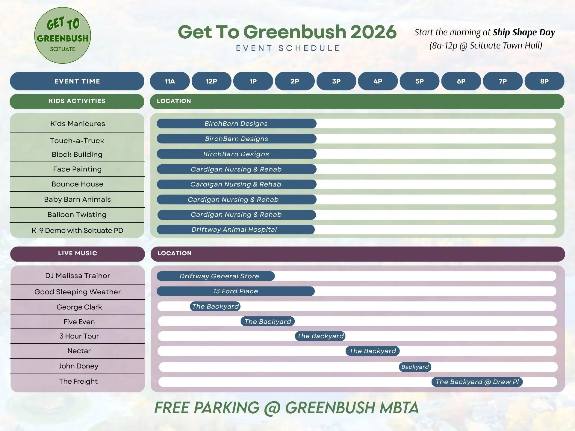 Get to Greenbush Event Schedule 2026