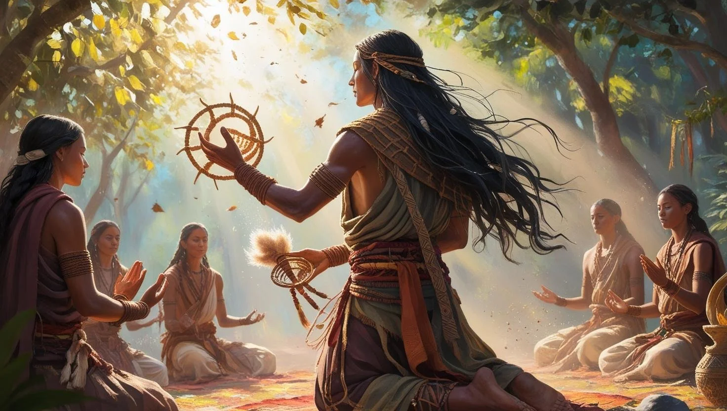 A healer in nature, performing a ceremony or ritual, symbolizing a deep connection with the earth and spirit. (1).jpg