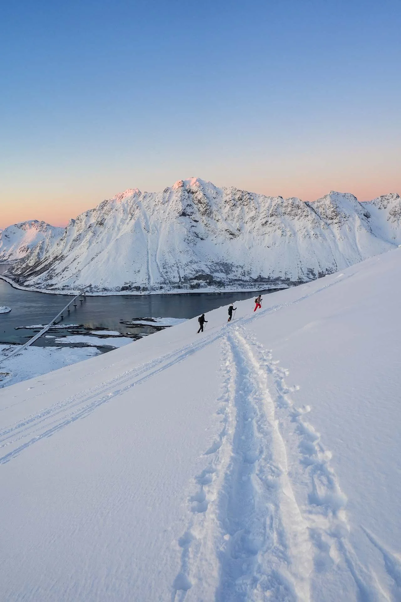 Snowshoe mountain tour in Lofoten