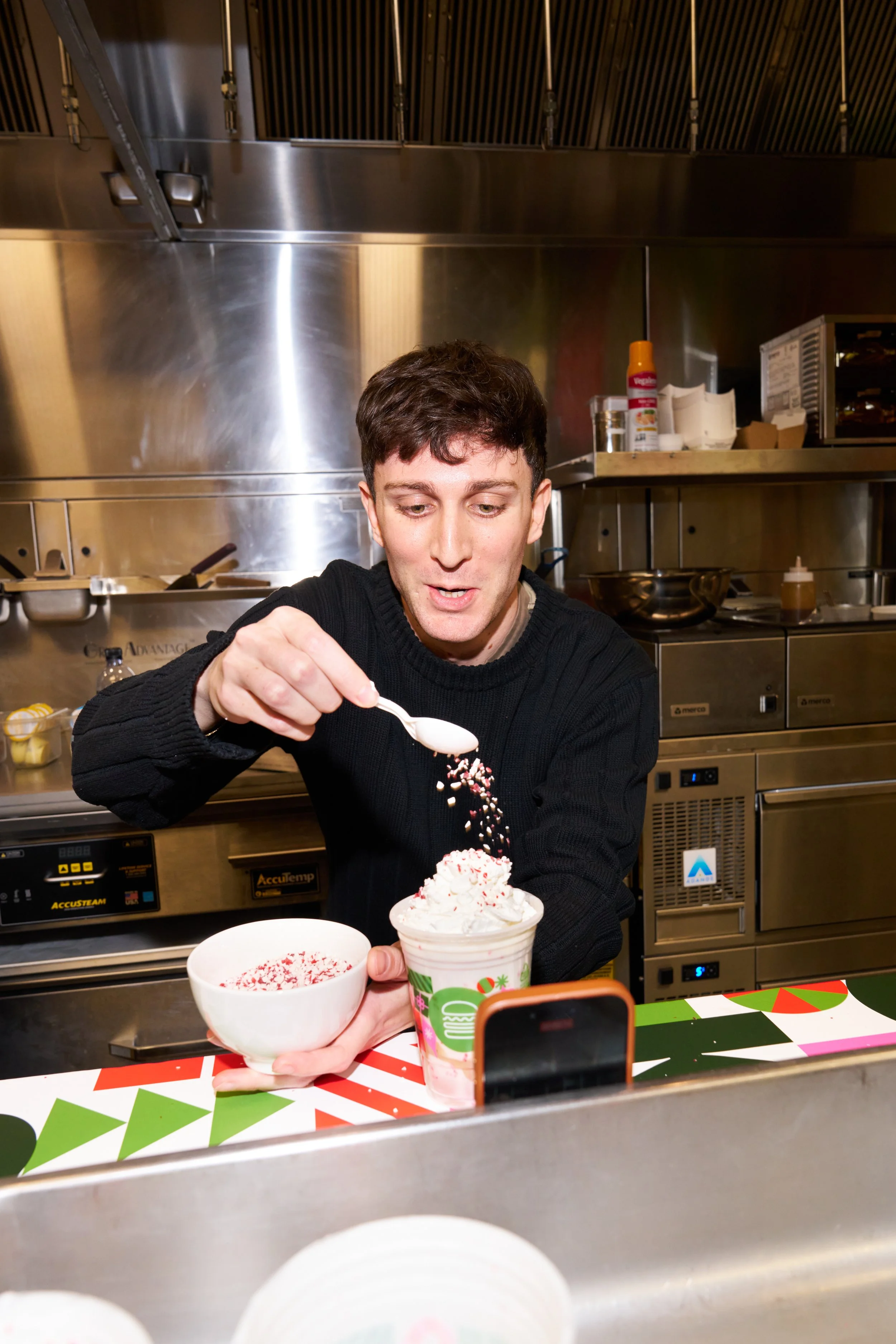 Alex Mutammara at Shake Shack's 2025 holiday shakes launch influencer event at Shake Shack Innovation Kitchen in New York City