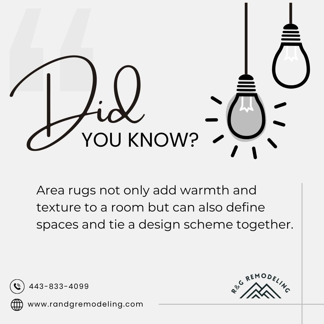 Did you know? Area rugs aren&rsquo;t just for adding warmth and texture to a room! They can also define spaces and tie a design scheme together. 

 #interiordesign #rugs #homedesign #decor #flooring #livingroom #bedroom #diningroom #kitchen #bathroom