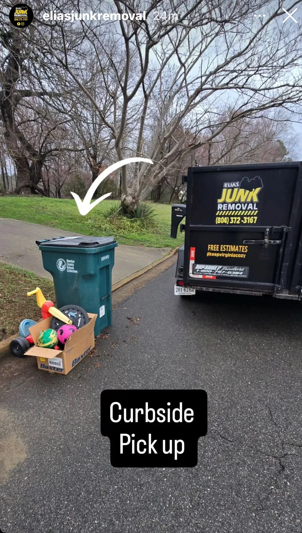 Curbside pickup by Elias Junk Removal in Richmond, VA