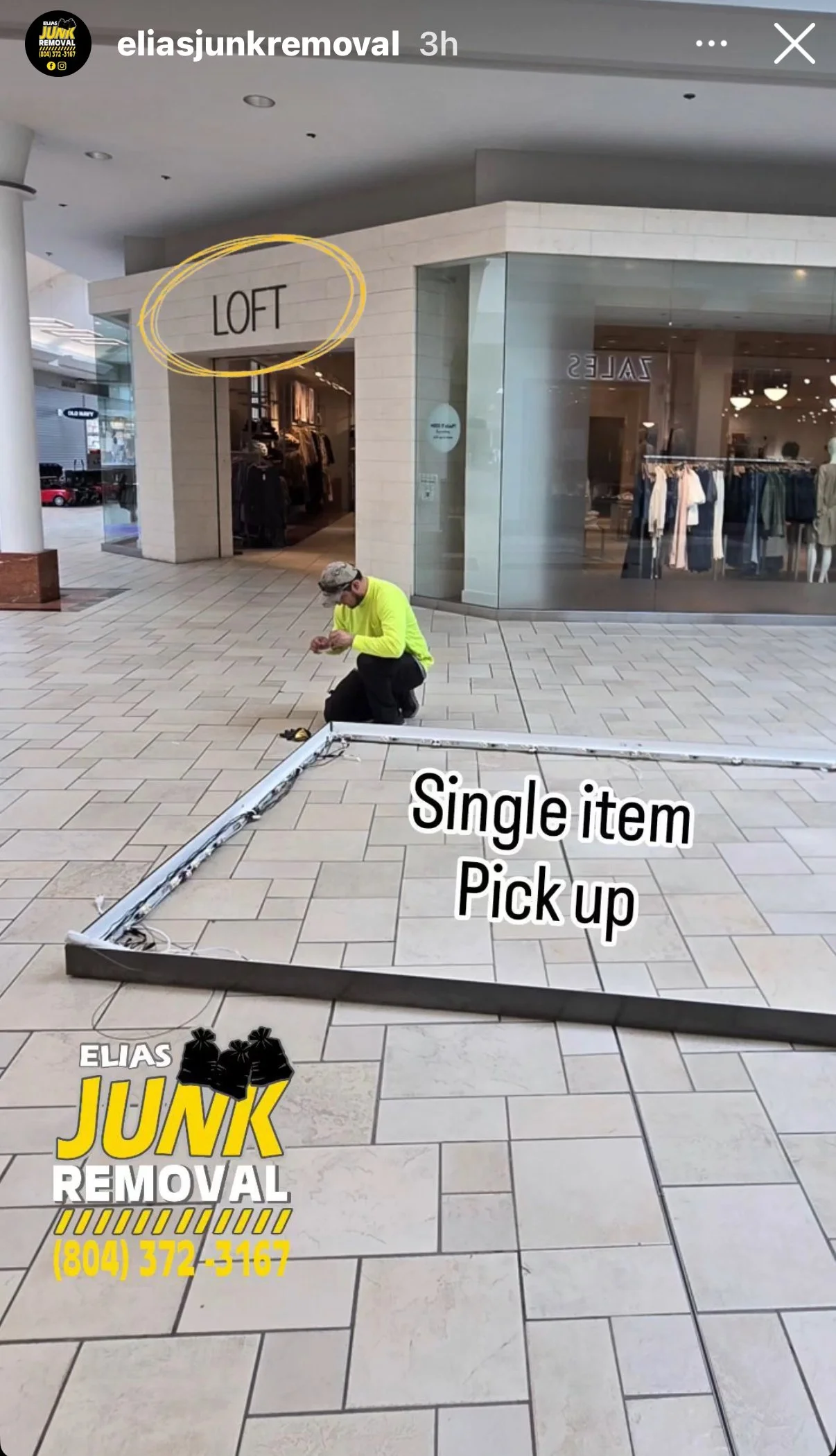 Commercial single item pickup for Elias Junk Removal in Richmond, VA