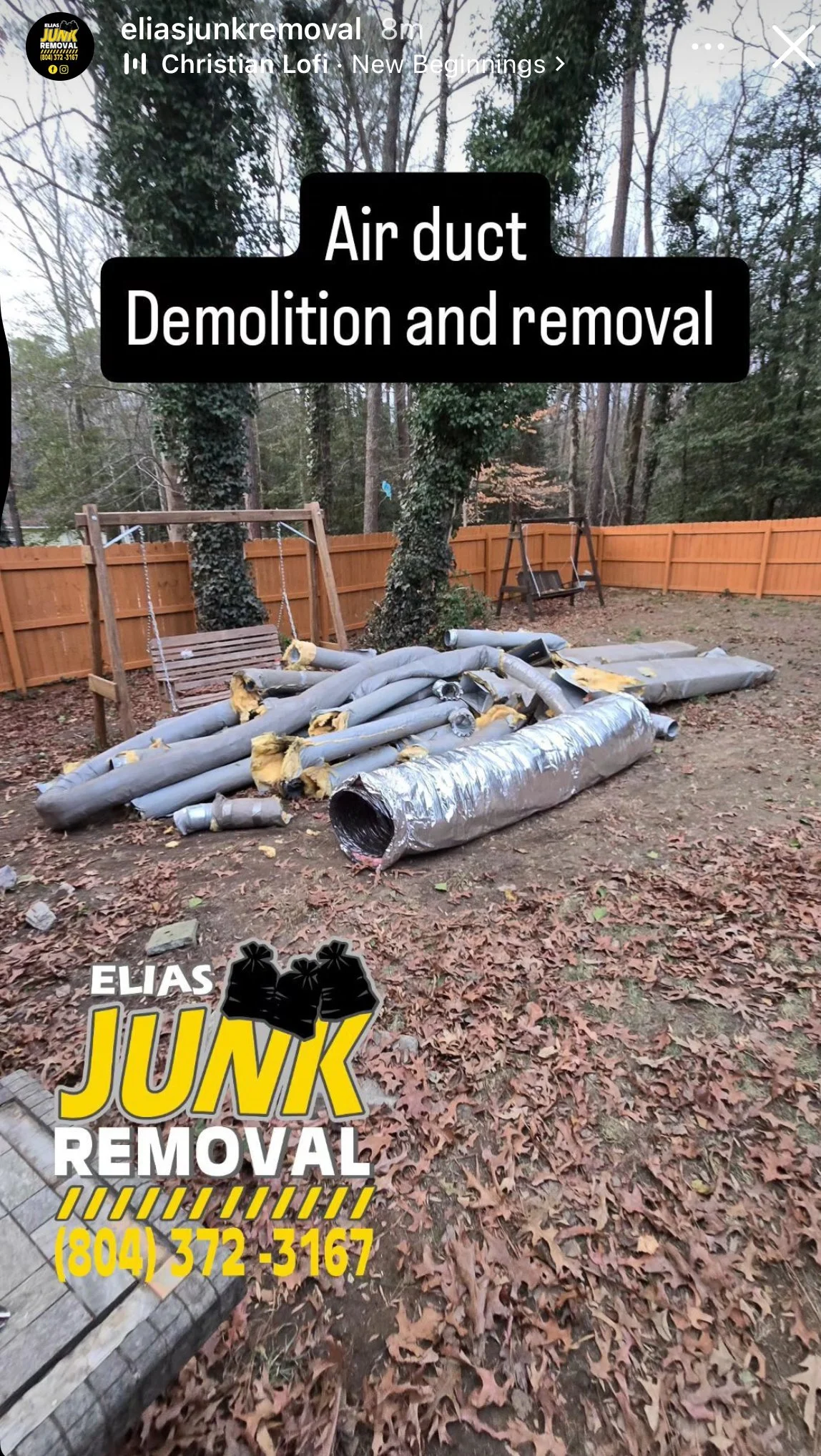 Air duct and demolition removal by Elias Junk Removal in Richmond, VA