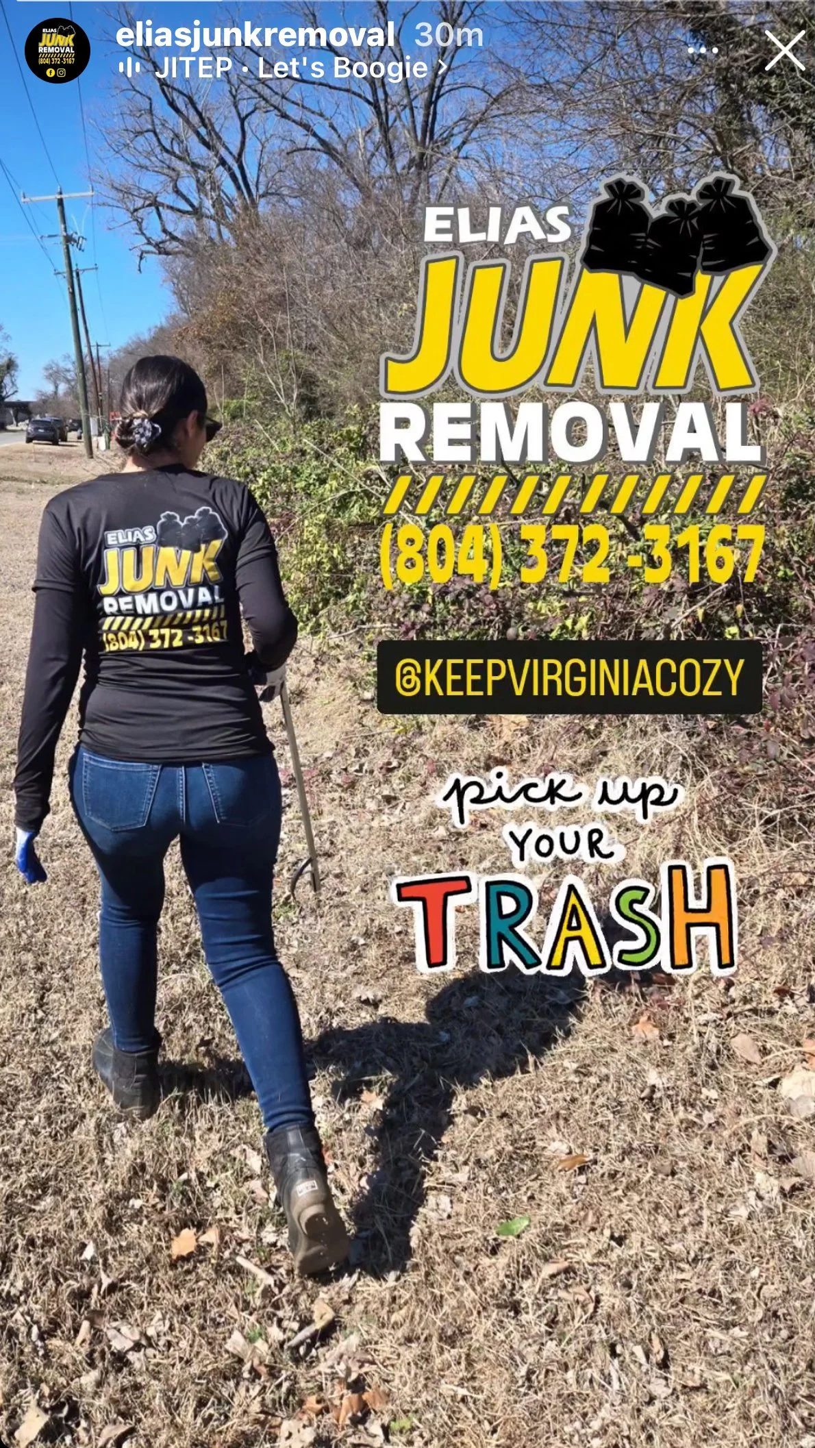 Elias Junk Removal picking up trash in the community with Keep Virginia Cozy
