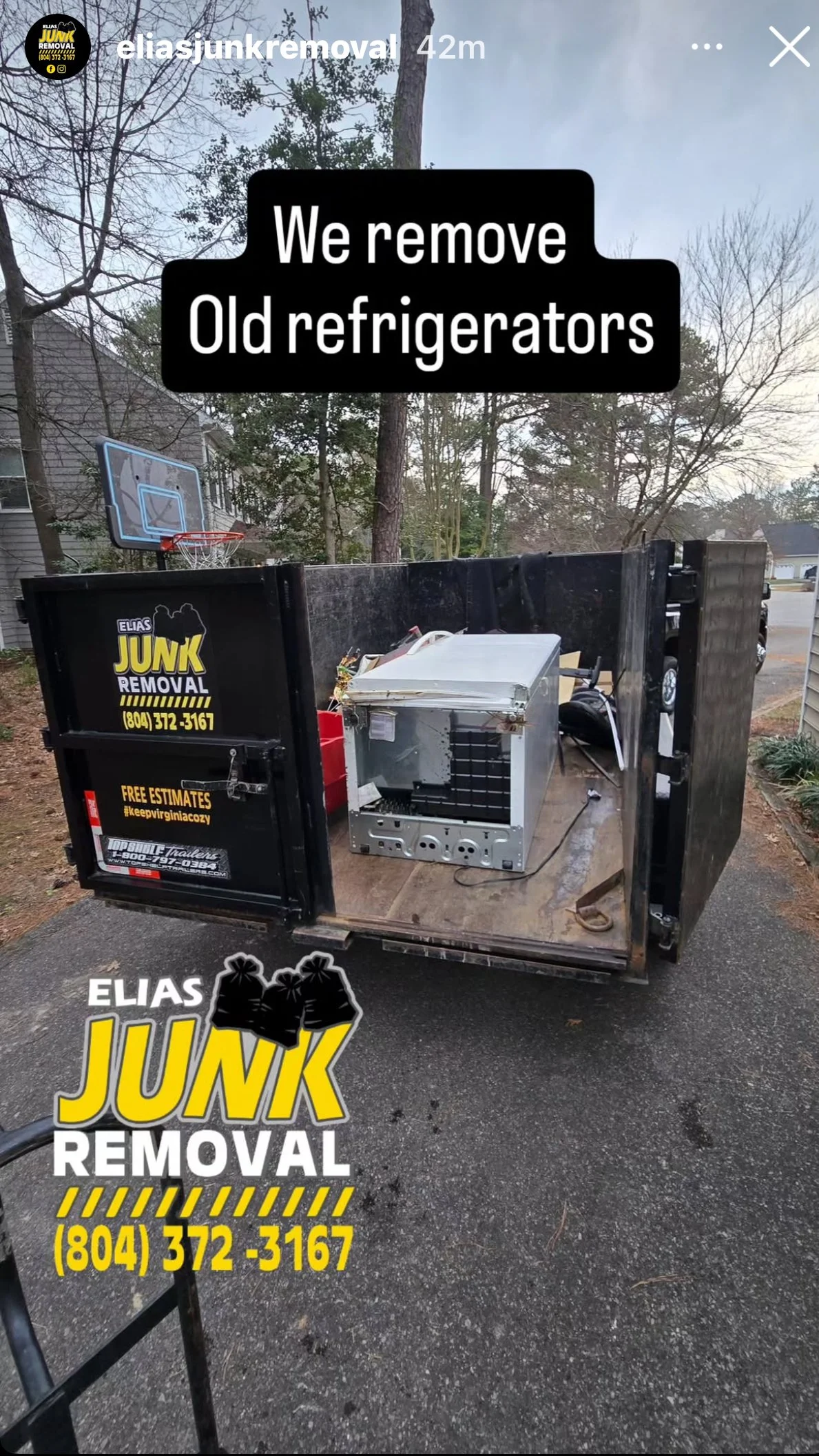 Old refrigerator removal by Elias Junk Removal in Richmond, VA