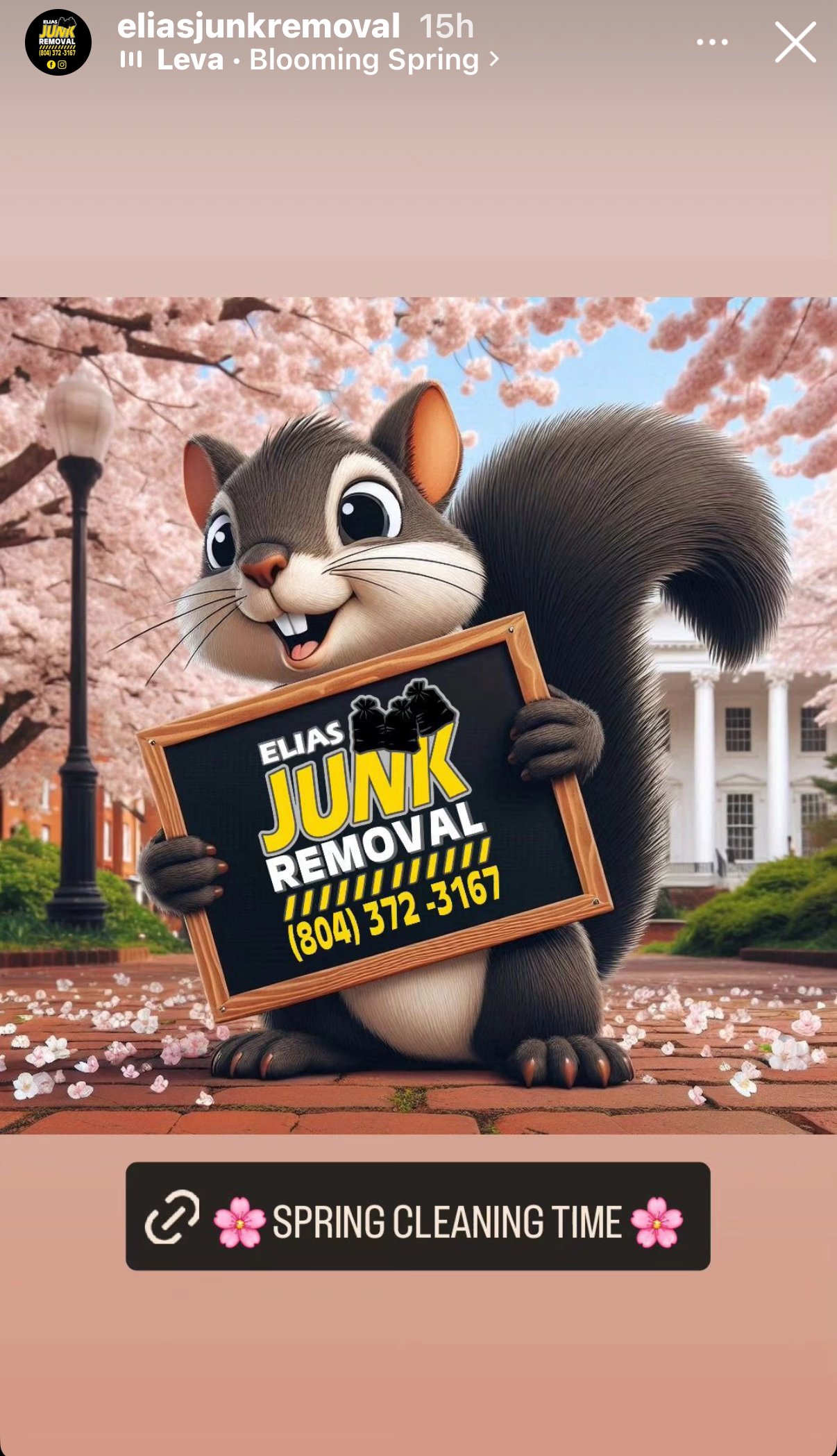 Spring cleaning time reminder Elias Junk Removal sign