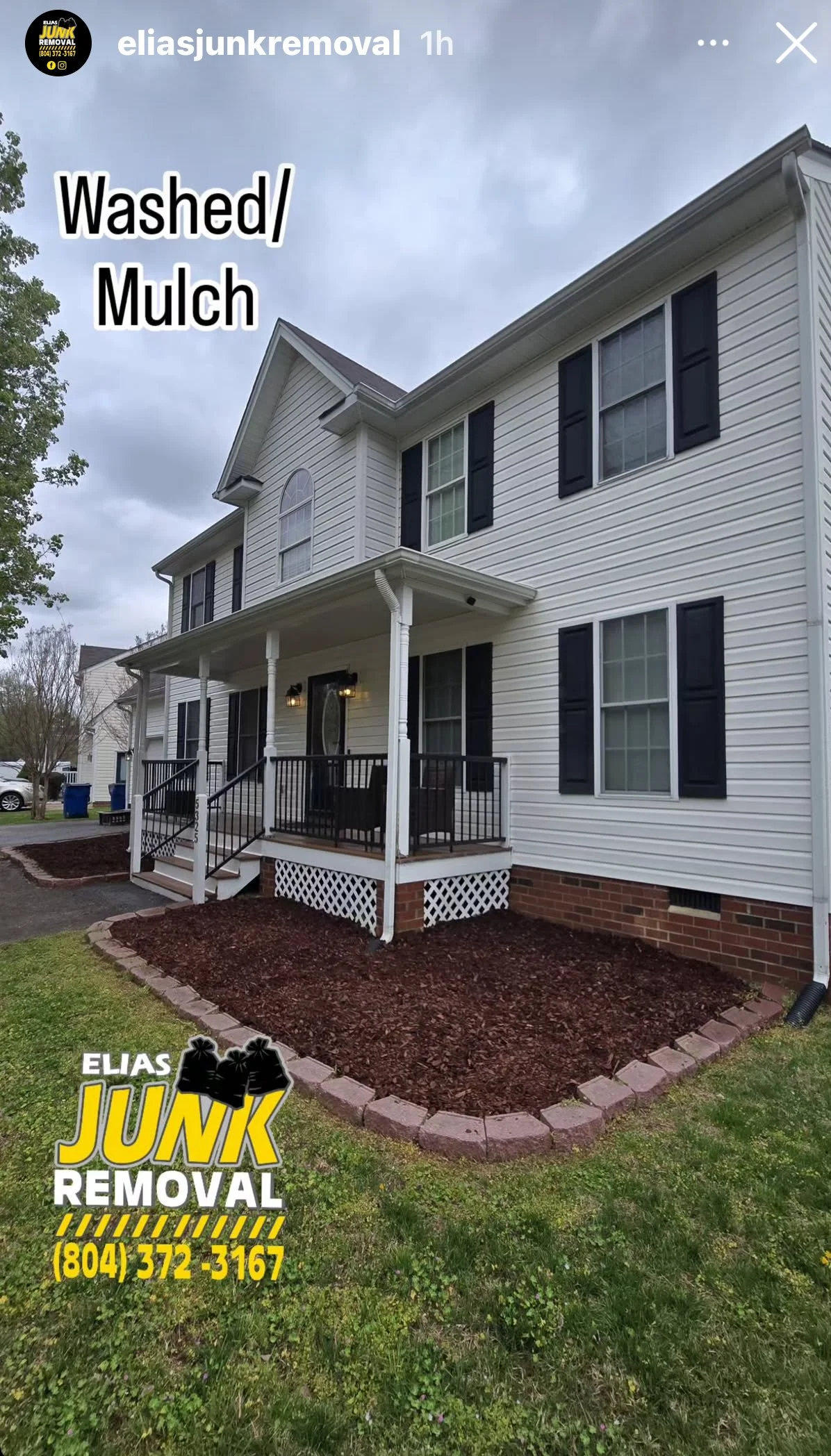 Power washed and new mulch laid down by Elias Junk Removal in Richmond, VA