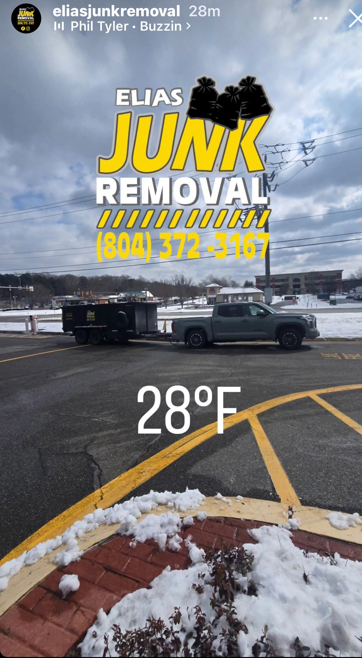 Elias Junk Removal hauling trash in twenty eight degrees Fahrenheit weather in Richmond, Va 